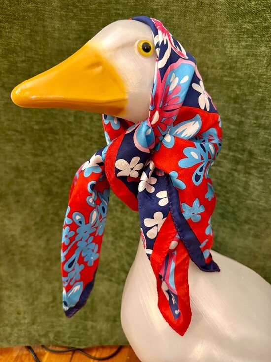Oscar de la Renta Accessories - OSCAR by Oscar de la Renta Silk Scarf Red Navy Blue Floral Square Vintage